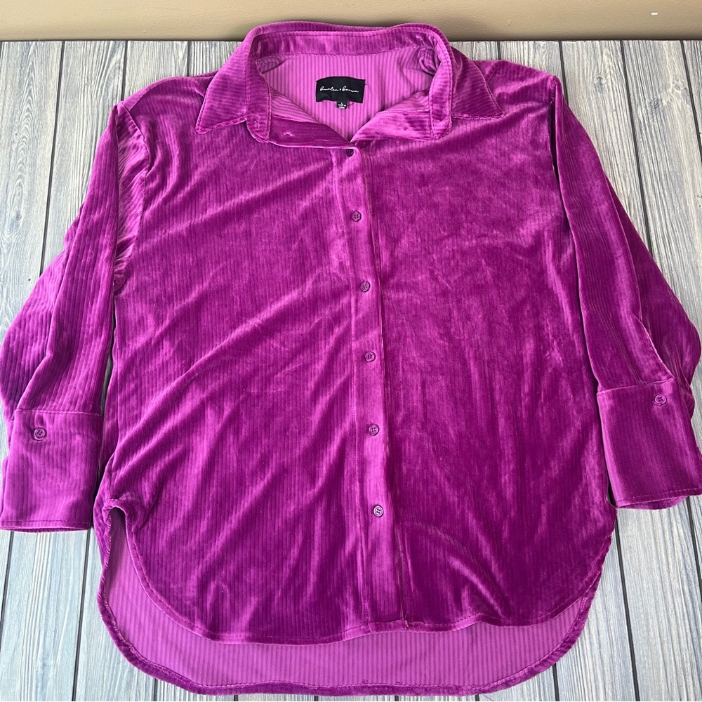 Hunter & Brown Pink Velvet Button-Up Shirt Women's Large - Picture 8 of 11